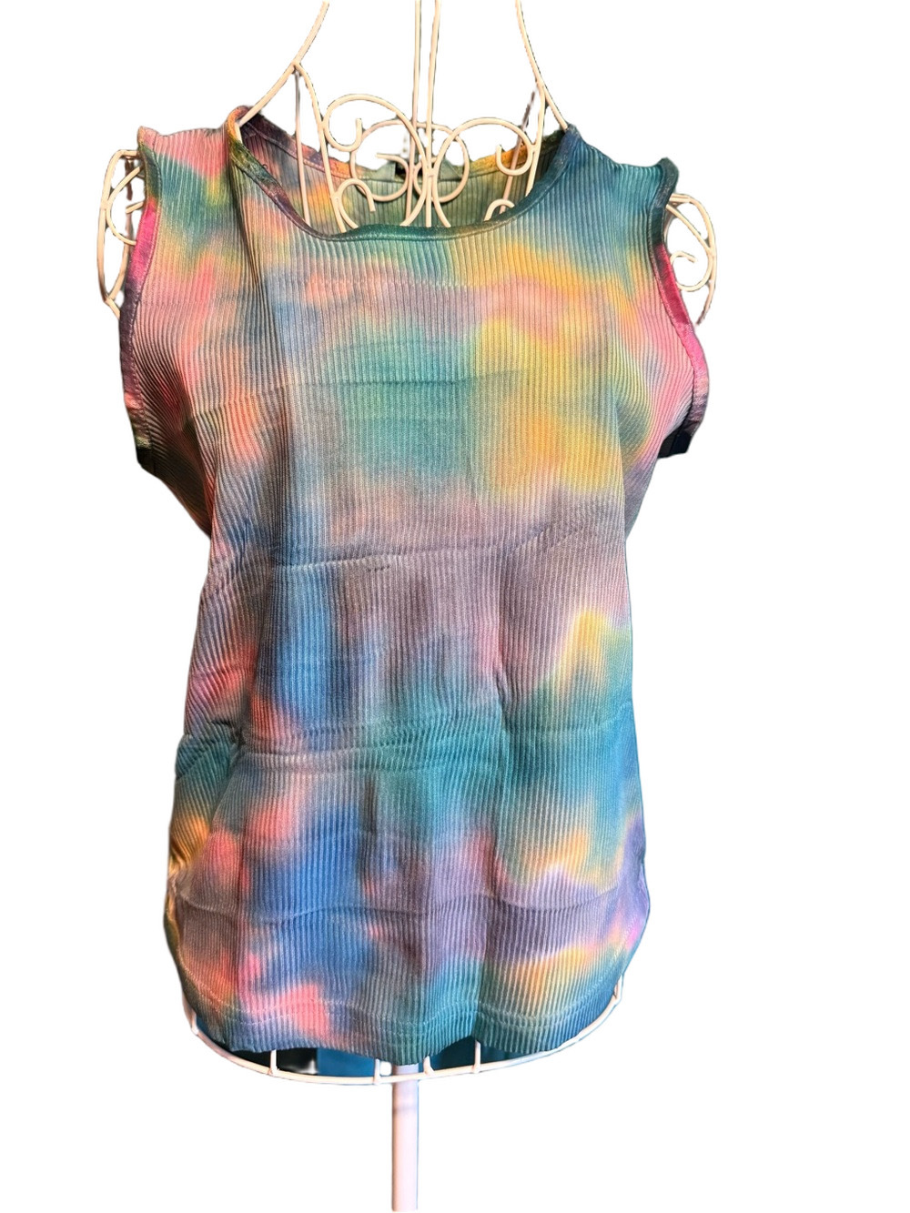 Alia Ribbed Tie-Dye Tank Top in Blue, Pink & Yellow